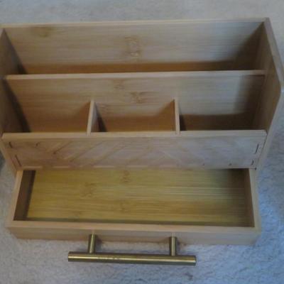 Wood Desk Organizer with Drawer - Bill Mail Storage Organizer and Sorter for Storage, Countertop and Office (Natural Wood)