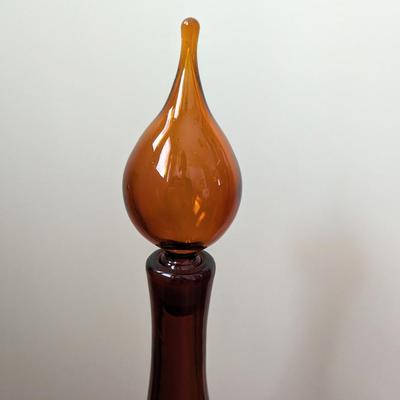 Vintage 1960's Blenko 6418 Amber Glass decanter and stopper Ribbed Optic