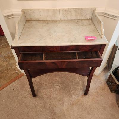 Antique Marble Top Table with Drawer 29x16x36