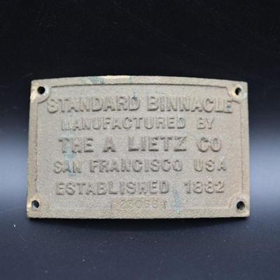 Plaque Off of U.S. Navy Battleship Binnacle