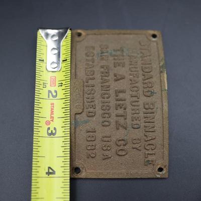 Plaque Off of U.S. Navy Battleship Binnacle