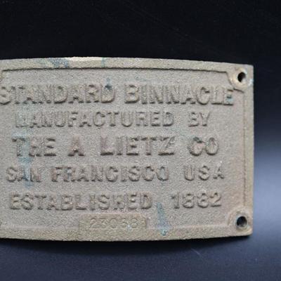 Plaque Off of U.S. Navy Battleship Binnacle