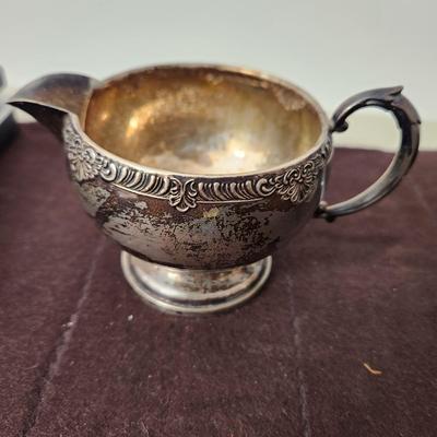 Fisher Sterling Silver Creamer Sugar Bowl 714 monogram "R"