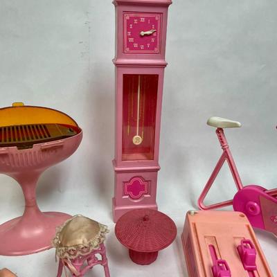Large Lot of Barbie Accessories - Grandfather Clock, Exercise Bicycles, Trampoline, BBQ, etc