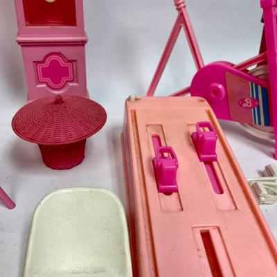 Large Lot of Barbie Accessories - Grandfather Clock, Exercise Bicycles, Trampoline, BBQ, etc