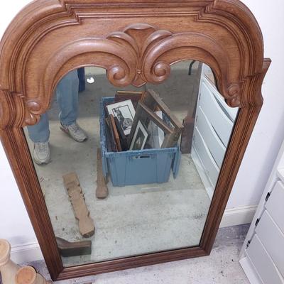 Wood carved glass mirror