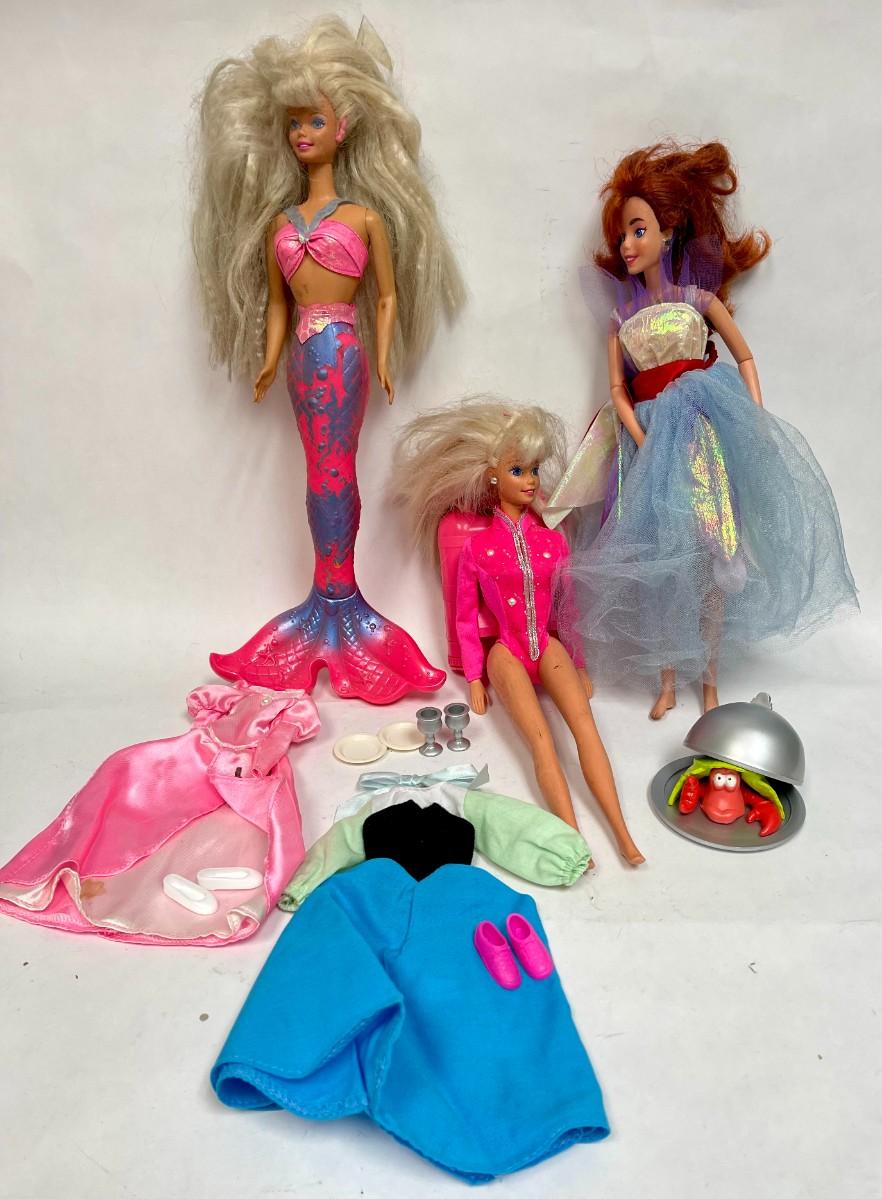 Barbie Mattel Disney Mixed Lot Barbie with Scuba gear Arial Doll Sebastian Barbie Mermaid EstateSales
