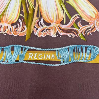 148 Authentic HERMÃˆS Carre 90 Silk Scarf Regina by Leila Menchari 1972