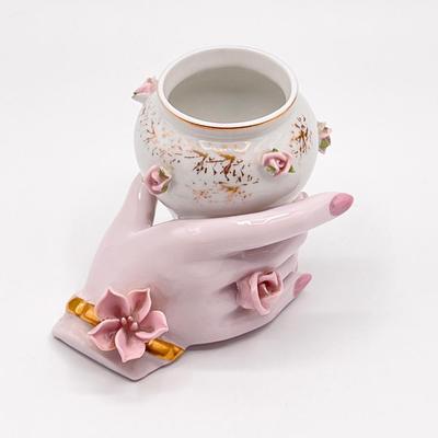 UCAGCO ~ Vtg. Porcelain Hand Holding Planter Vase