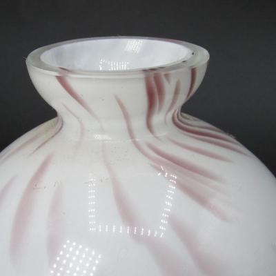 Small Round Art Glass White with Brown Swirl Streaks Flower Bud Decorative Vase