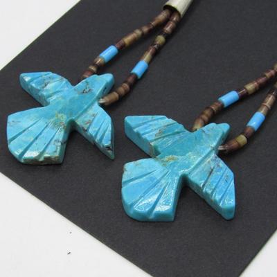 Thunderbird-Style Turquoise Blue Beaded Earrings