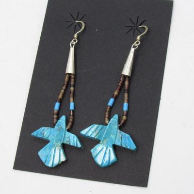 Thunderbird-Style Turquoise Blue Beaded Earrings