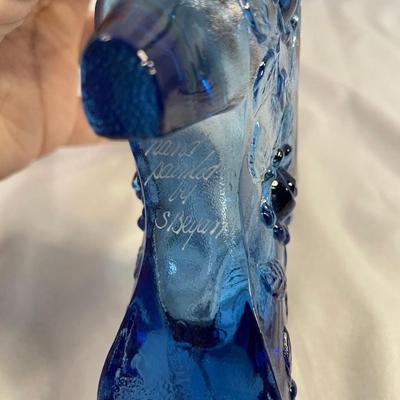Blue Fenton Glass Slipper Painted by Susan Bryan
