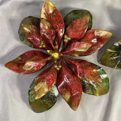 Neiman Marcus Italy Poinsettia Tole Candleholders