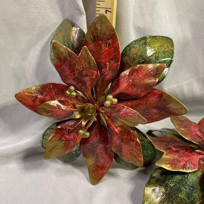 Neiman Marcus Italy Poinsettia Tole Candleholders
