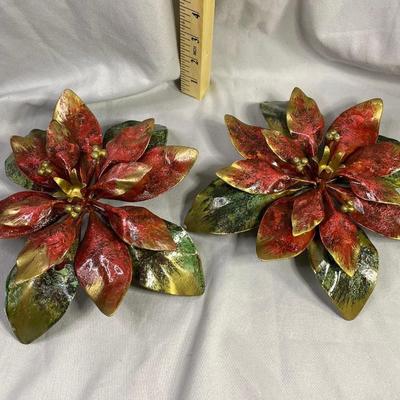 Neiman Marcus Italy Poinsettia Tole Candleholders