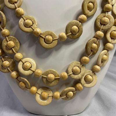 Coconut Shell Bohemian Three Strand Necklace