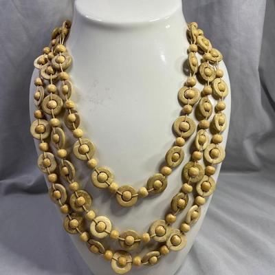 Coconut Shell Bohemian Three Strand Necklace