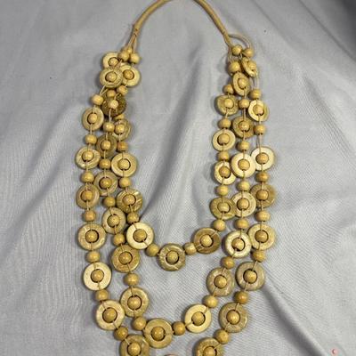 Coconut Shell Bohemian Three Strand Necklace