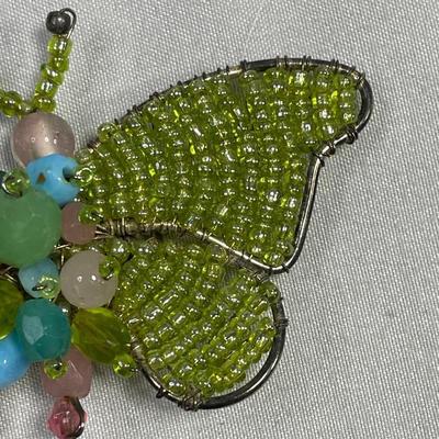 Vintage Glass Beaded Butterfly Brooch