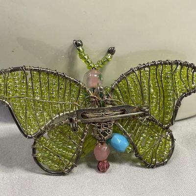 Vintage Glass Beaded Butterfly Brooch