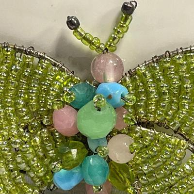 Vintage Glass Beaded Butterfly Brooch