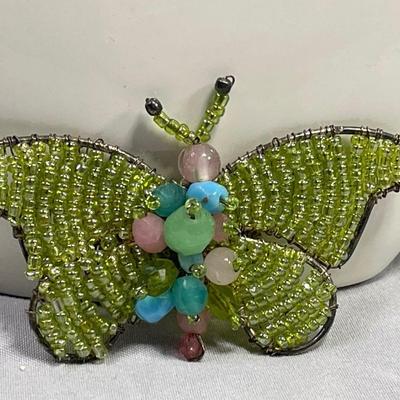 Vintage Glass Beaded Butterfly Brooch