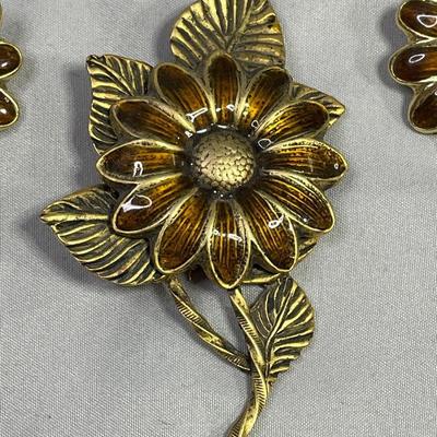 Vintage Enamel Earrings and Brooch Set
