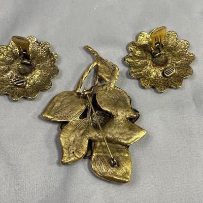 Vintage Enamel Earrings and Brooch Set
