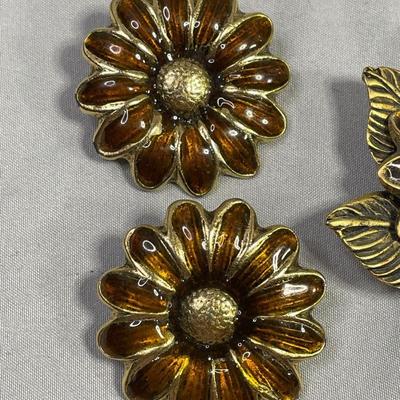 Vintage Enamel Earrings and Brooch Set