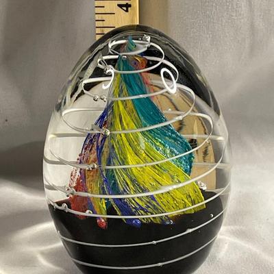 Double Swirl Glass Egg Paperweight