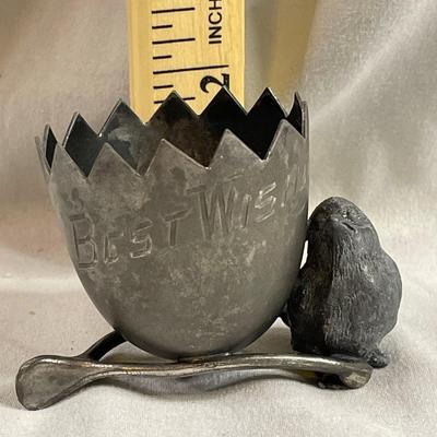 Antique Best Wishes Egg Cup Bird and Wishbone