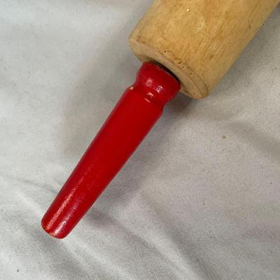 Red Handled Wood Rolling Pin