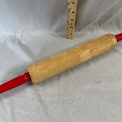 Red Handled Wood Rolling Pin