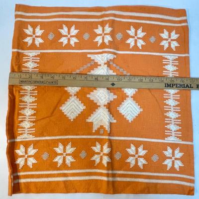 Pillow Sham,, orange cotton with cream color stitching