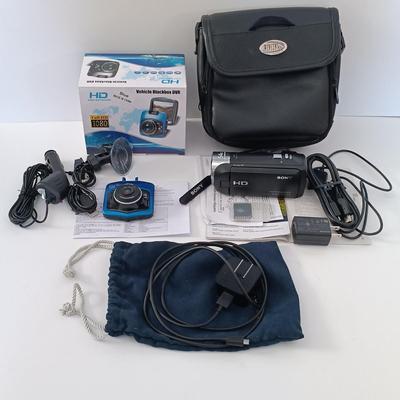 LOT 4L: Sony Handycam HDR-CX240 w/ Nikon Coolpix S4300 and S3000, Vintage Samsung Panorama Camera & More
