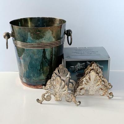 LOT 8L: F.B. Rogers Silverplated Swan Trivet, Trade Continental Handwrought Tray, Williamsburg Stieff Pewter Pitcher & More