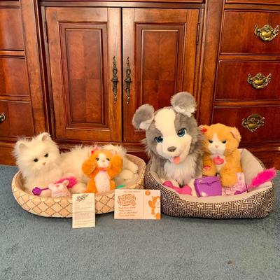 LOT 16L: FurReal Friends LuLu, Lil Big Paws, Daizy and Ricky with Some Accessories and Zhu Zhu Pet and Pet Beds