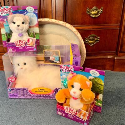 LOT 17L: FurReal Friends Peek a Boo, Lulu and DJ Holwer In Original Packaging and a Pet Bed