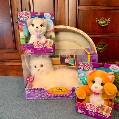 LOT 17L: FurReal Friends Peek a Boo, Lulu and DJ Holwer In Original Packaging and a Pet Bed
