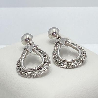 LOT 29J: White Gold Hook and Dangle Pierced Earrings - 10K., Tw 4.1g