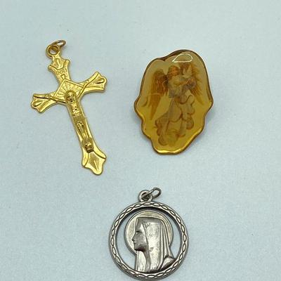 LOT 38J: Sterling Religious Jewelry with Collection of Medals and More
