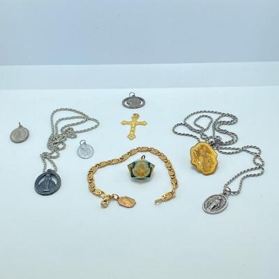 LOT 38J: Sterling Religious Jewelry with Collection of Medals and More