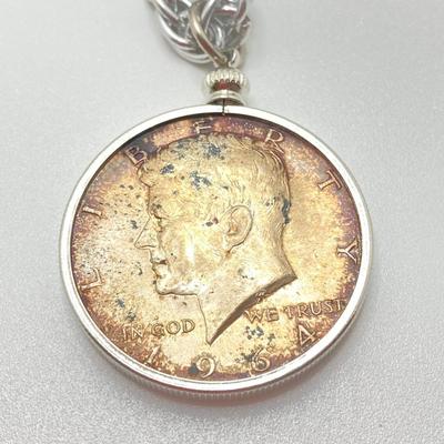 LOT 43J: Pair of 1964 Kennedy Silver Half Dollar Coin Pendant Necklaces