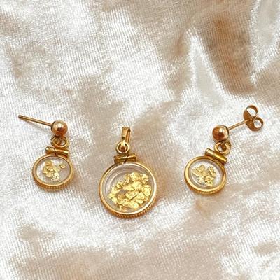 LOT 47J: Alaska Gold Nugget Pendant and Pierced Earrings Set - 1/20 12K Gold Filled