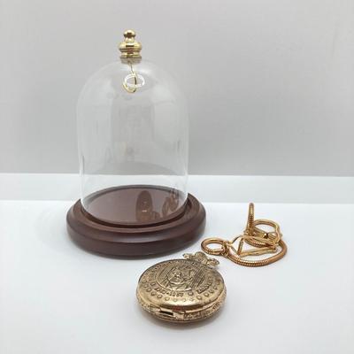 LOT 48J: John F. Kennedy 25th Year Commemorative Pocket Watch with Glass Dome Display Cloche