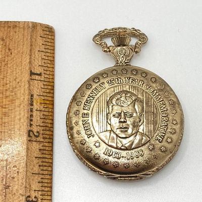 LOT 48J: John F. Kennedy 25th Year Commemorative Pocket Watch with Glass Dome Display Cloche