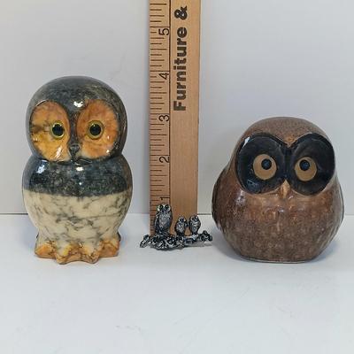 LOT 76L: Vintage OMC Otagiri Owl, Italian Alabaster Owl, GLIT Icelandic Lava Pottery & More