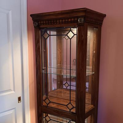LOT 149PB: Solid Wood Lighted Curio Cabinet with Glass Shelves