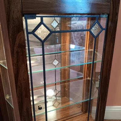 LOT 149PB: Solid Wood Lighted Curio Cabinet with Glass Shelves